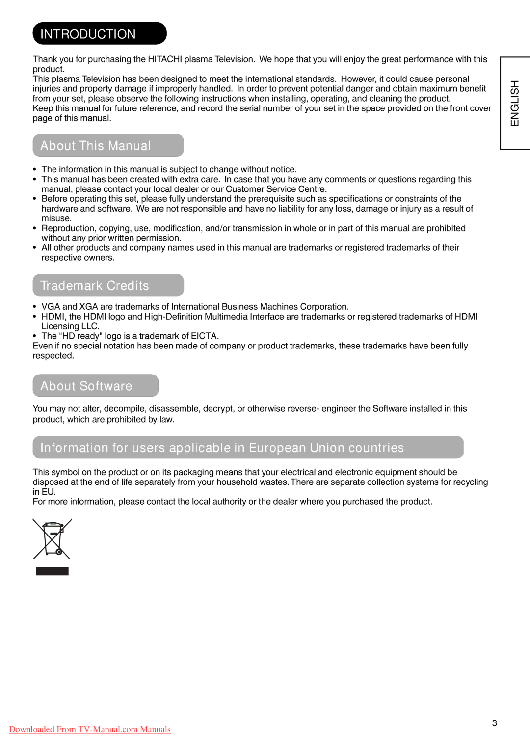 Hitachi P42A01 user manual Introduction, About This Manual, Trademark Credits, About Software 