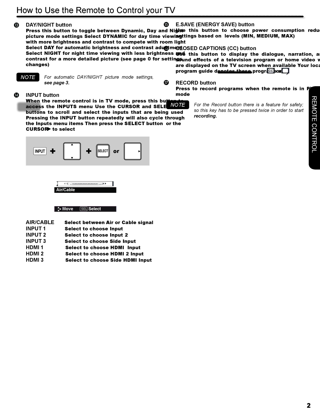 Hitachi P50A402, P42A202 important safety instructions Air/Cable, Input, Hdmi 