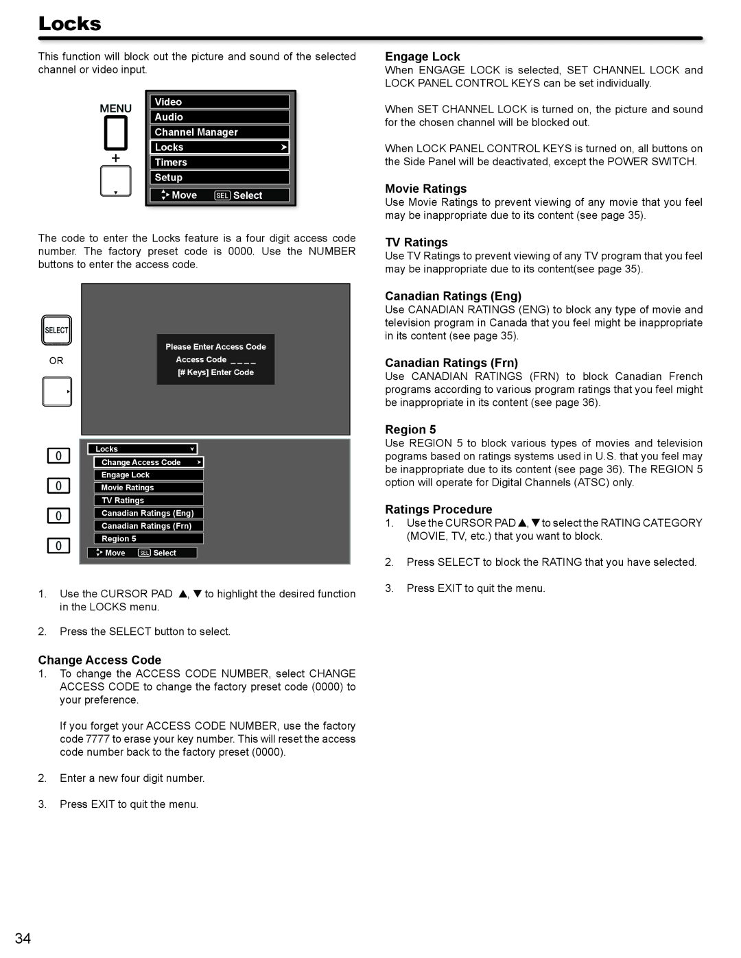 Hitachi P42A202, P50A402 important safety instructions Locks 