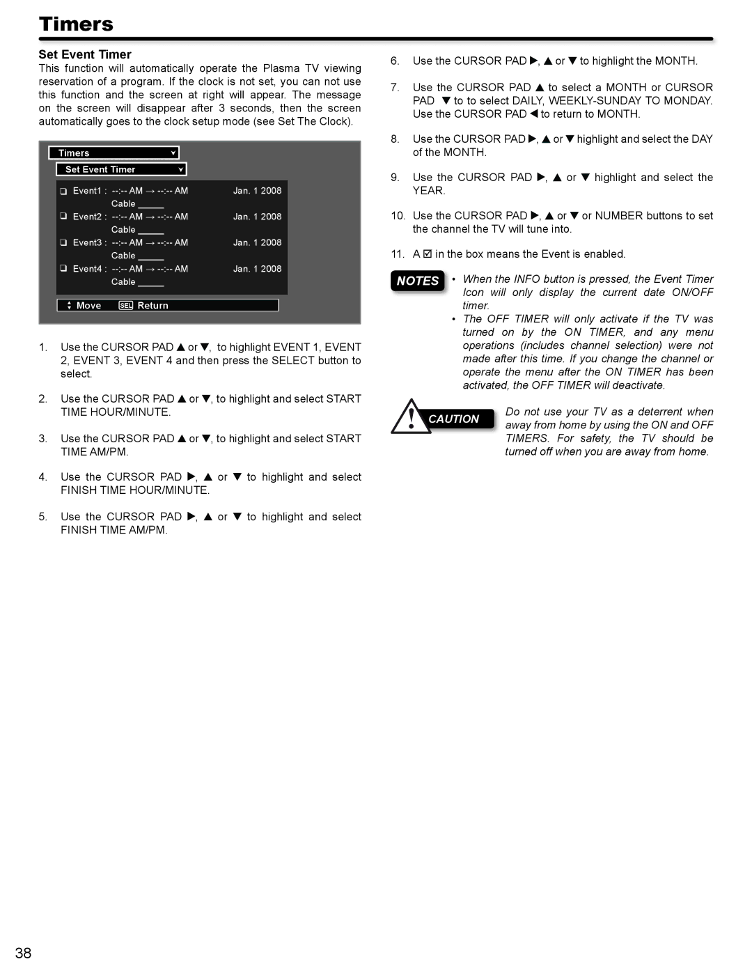 Hitachi P42A202, P50A402 important safety instructions Set Event Timer, Finish Time AM/PM 