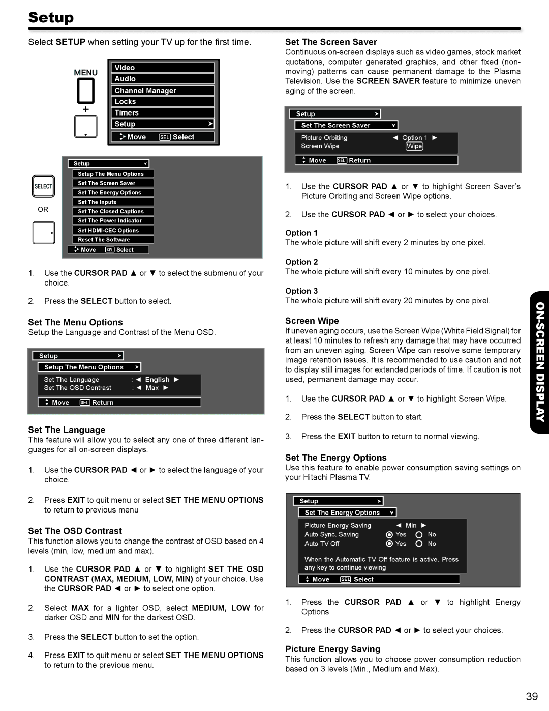 Hitachi P50A402, P42A202 important safety instructions Setup 