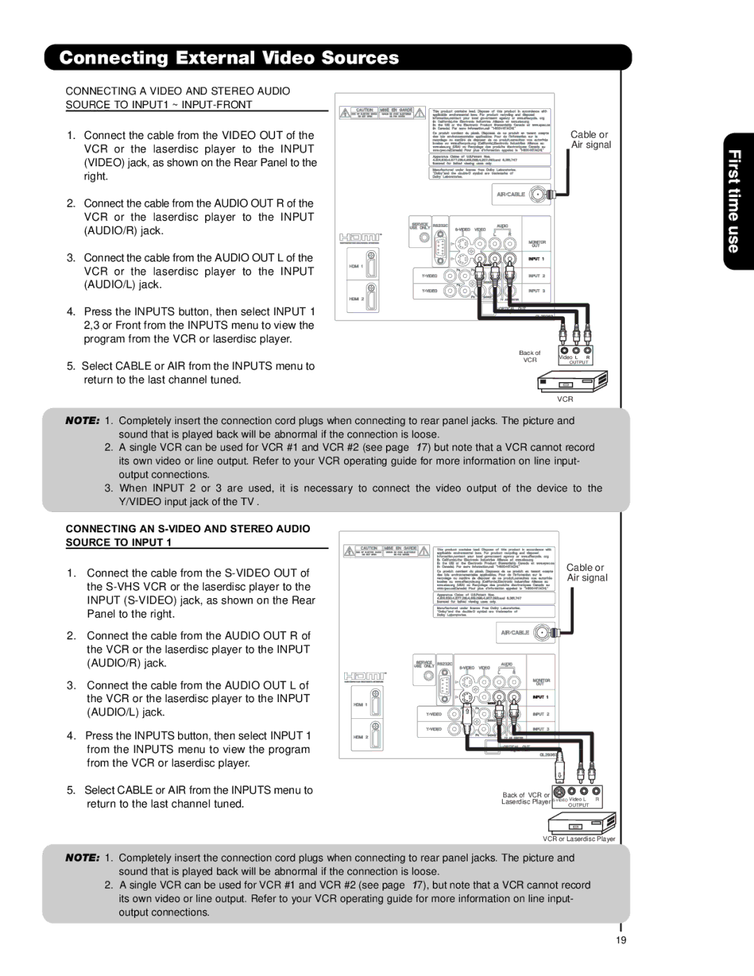 Hitachi P50H401, P42H4011 Connecting External Video Sources, Connecting AN S-VIDEO and Stereo Audio Source to Input 