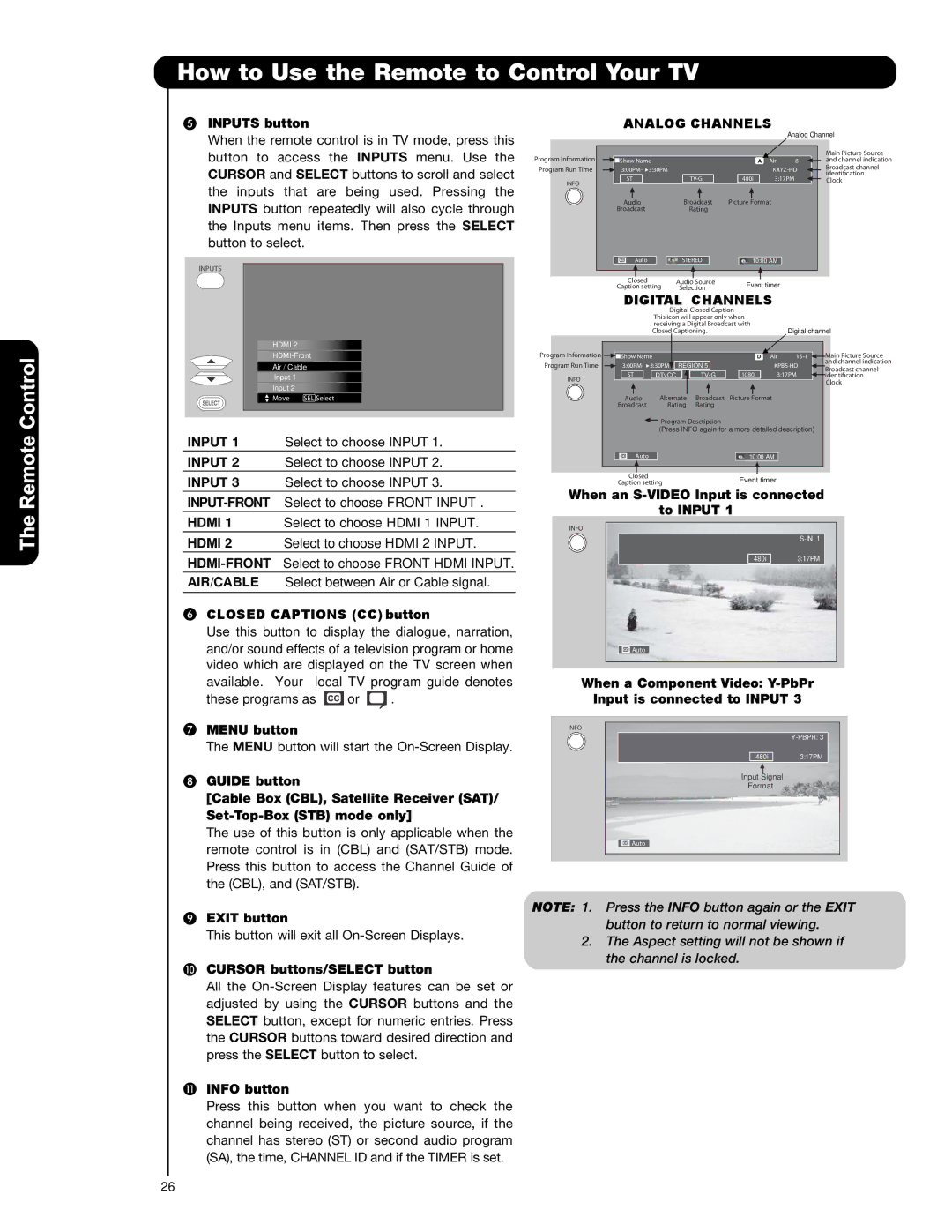 Hitachi P42H4011, P55H401, P50H401A important safety instructions Analog Channels, Hdmi 