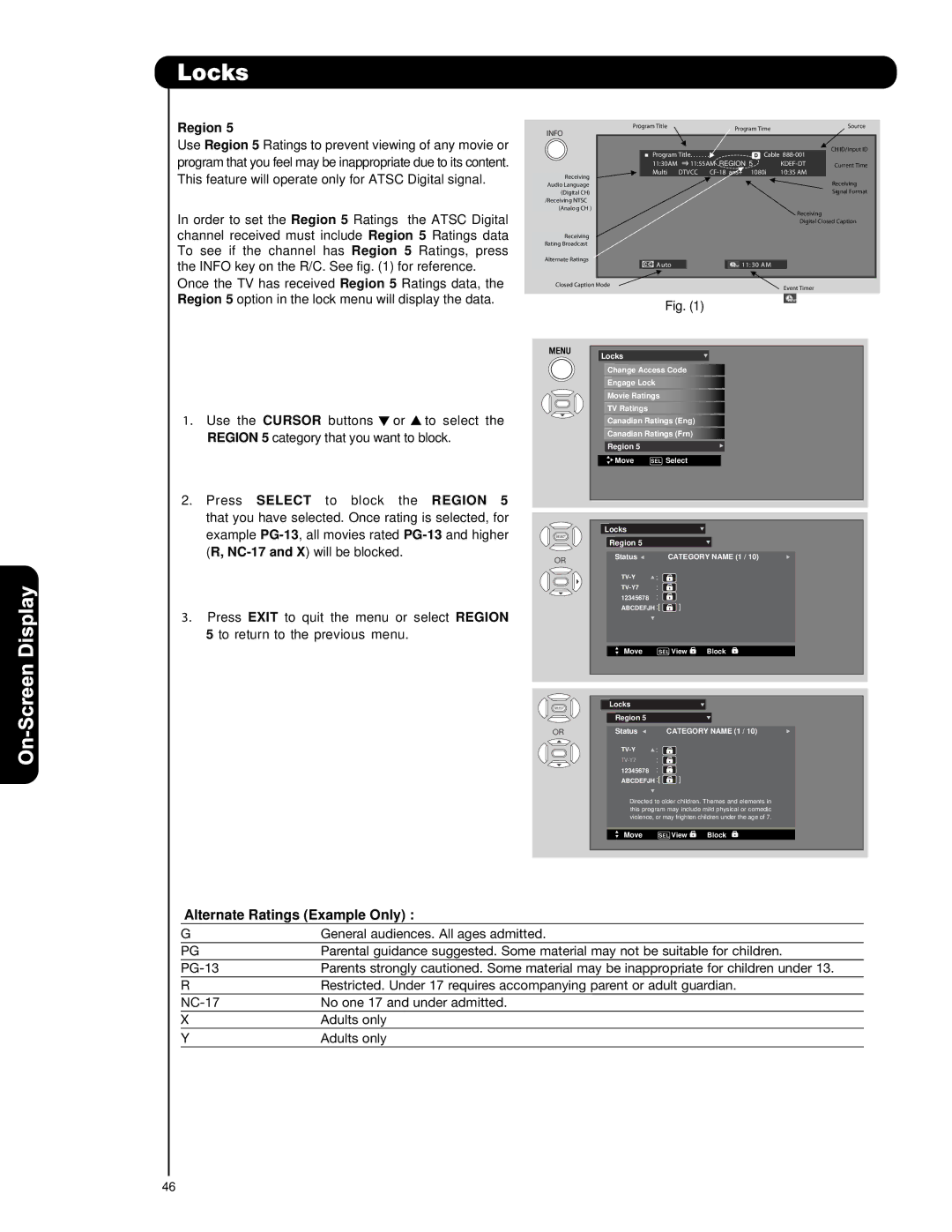 Hitachi P42H4011, P55H401, P50H401A Use Region 5 Ratings to prevent viewing of any movie or 