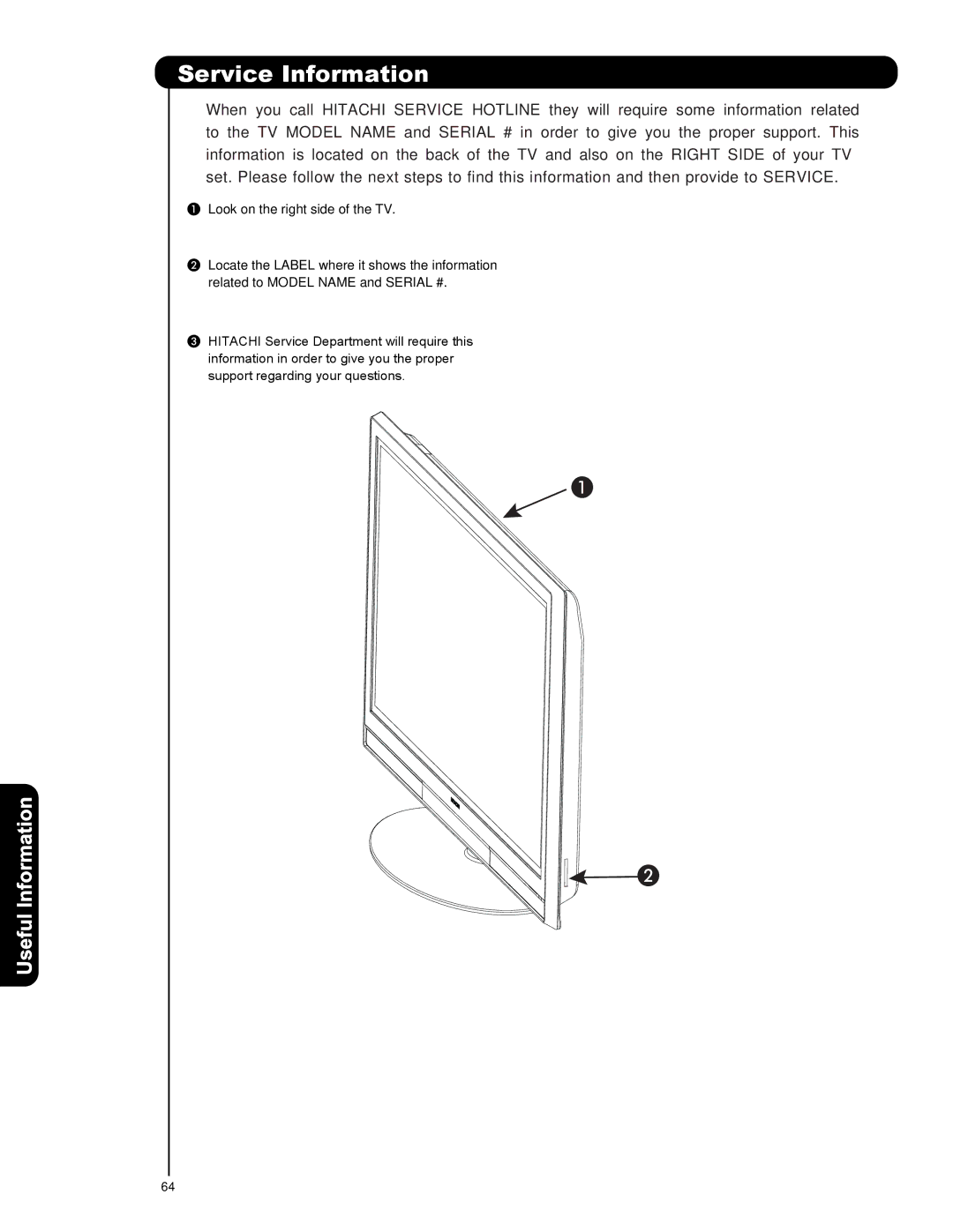 Hitachi P42H4011, P55H401, P50H401A important safety instructions Service Information 