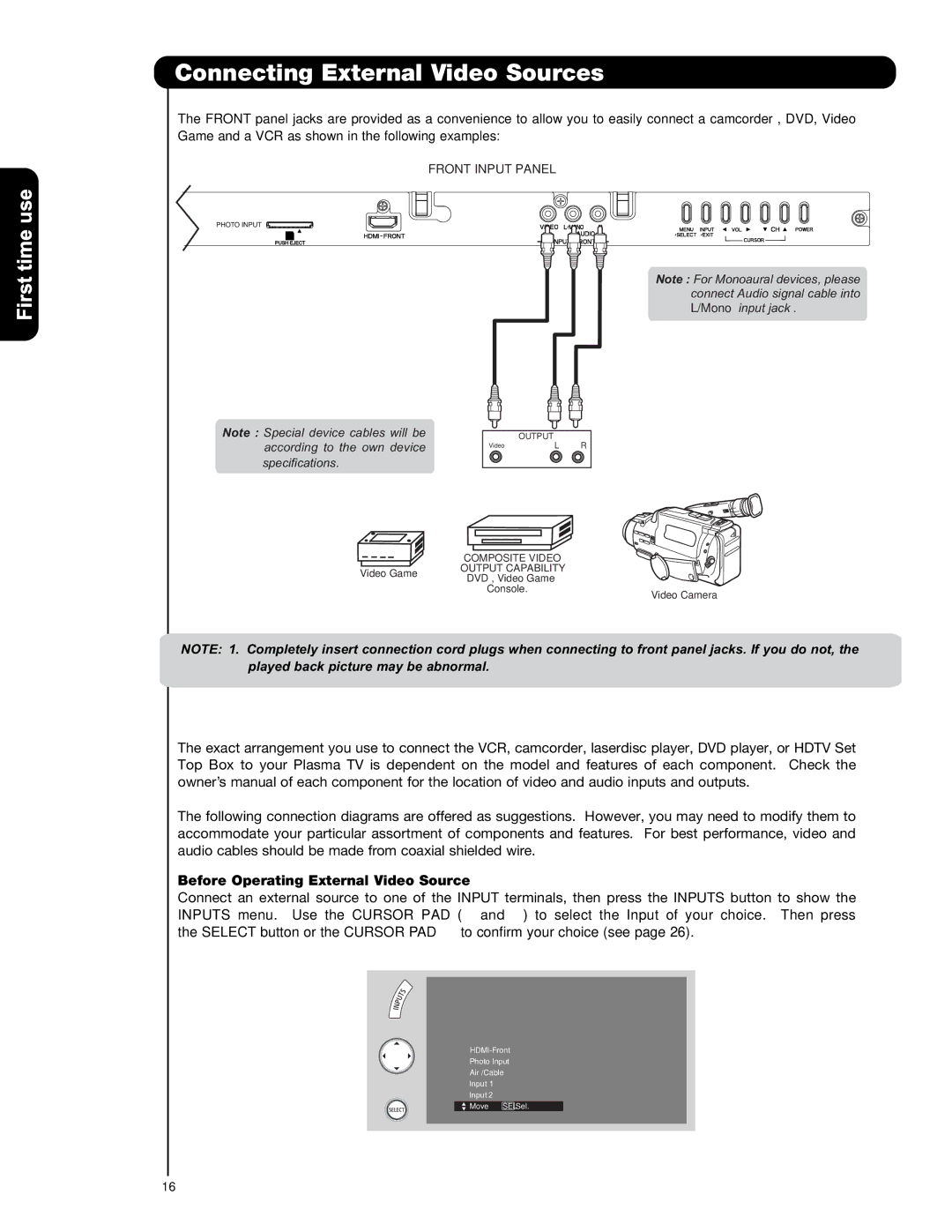 Hitachi P42T501, P42T501A, P50T501, P50T501A, P55T551 important safety instructions Time use 