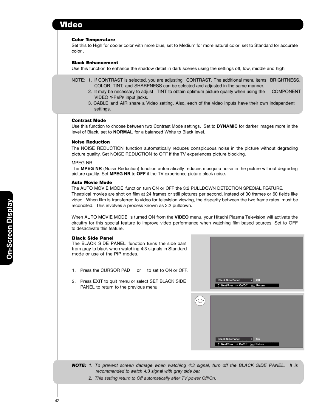 Hitachi P42T501, P42T501A, P50T501, P50T501A, P55T551 important safety instructions Mpeg NR 