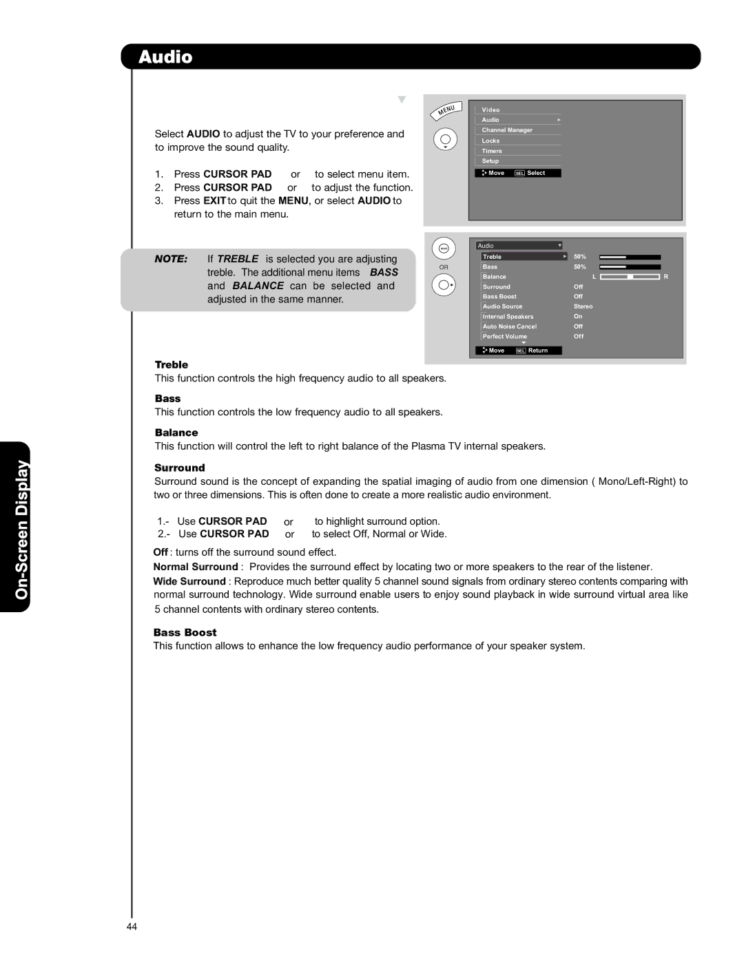 Hitachi P42T501, P42T501A, P50T501, P50T501A, P55T551 important safety instructions Audio 