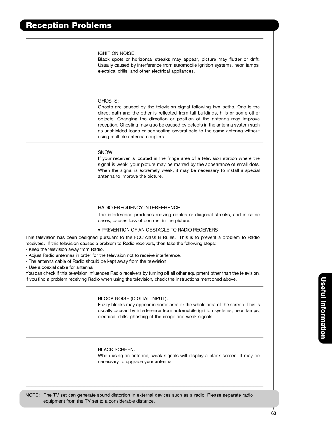 Hitachi P42T501, P42T501A, P50T501, P50T501A, P55T551 important safety instructions Reception Problems 