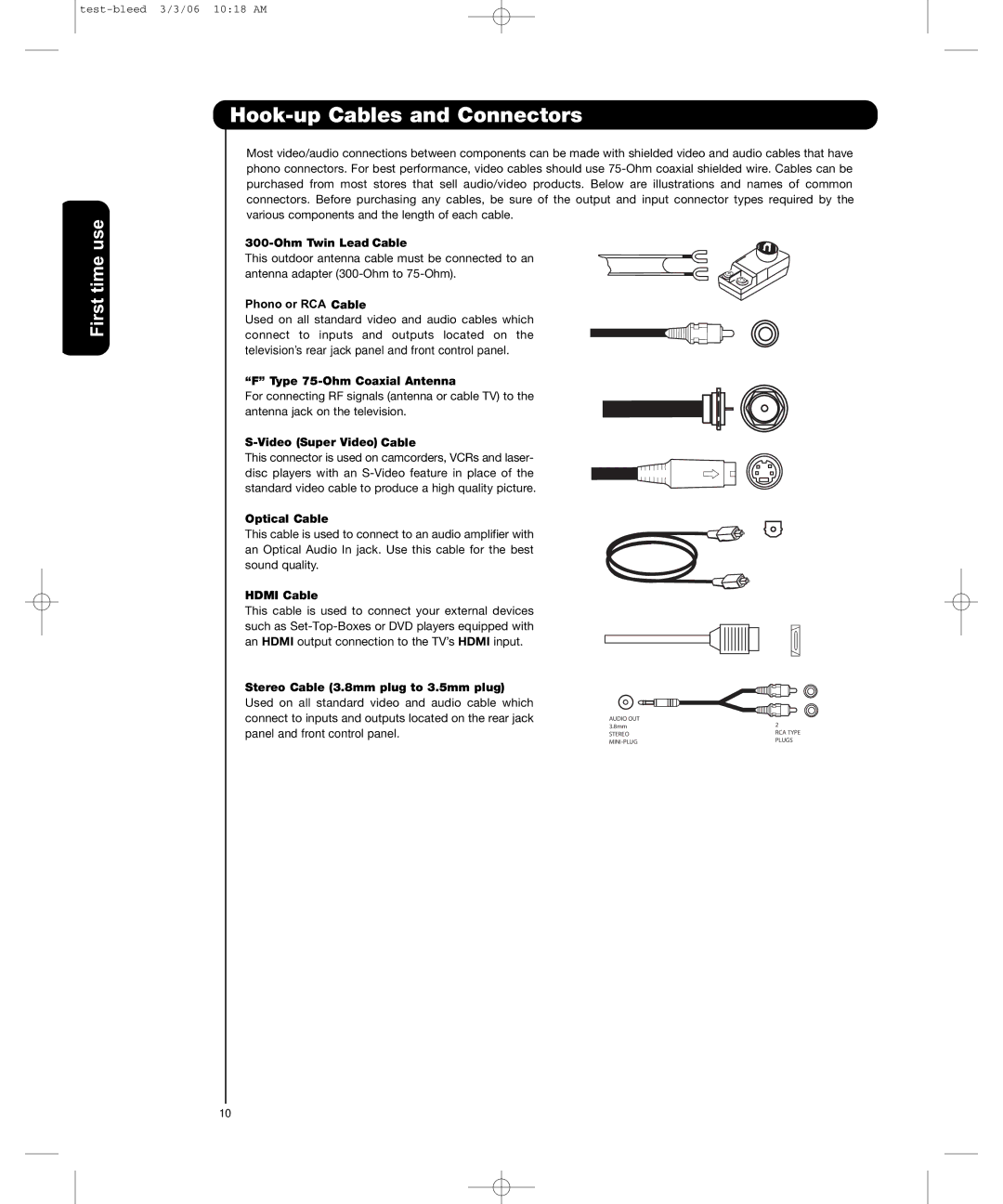 Hitachi P50H401, P55H401 important safety instructions Hook-up Cables and Connectors 