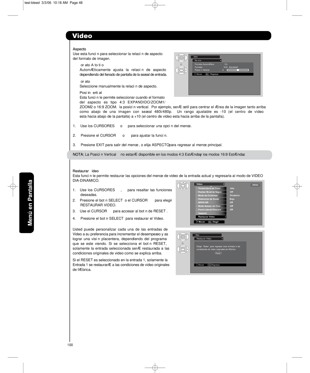 Hitachi P50H401, P55H401 important safety instructions Dia-Dinamico, Restaurar Video 