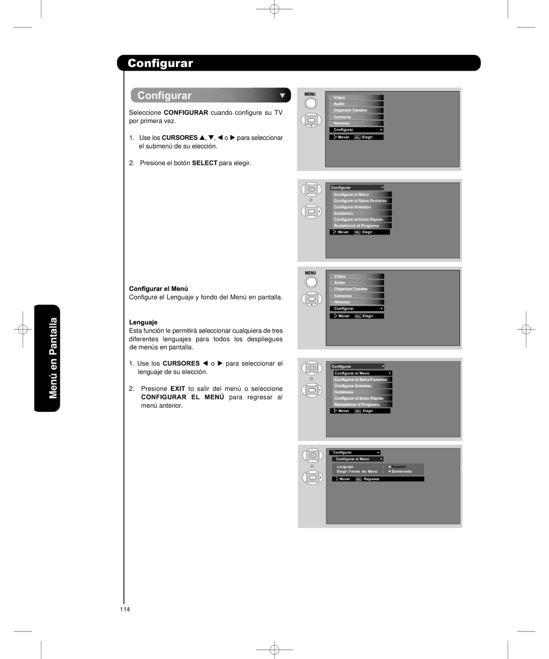 Hitachi P50H401, P55H401 important safety instructions Configurar el Menú 