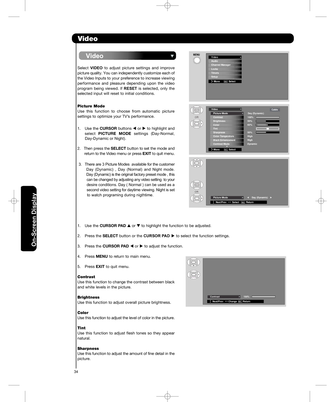 Hitachi P50H401, P55H401 important safety instructions Video, Display, On-Screen 