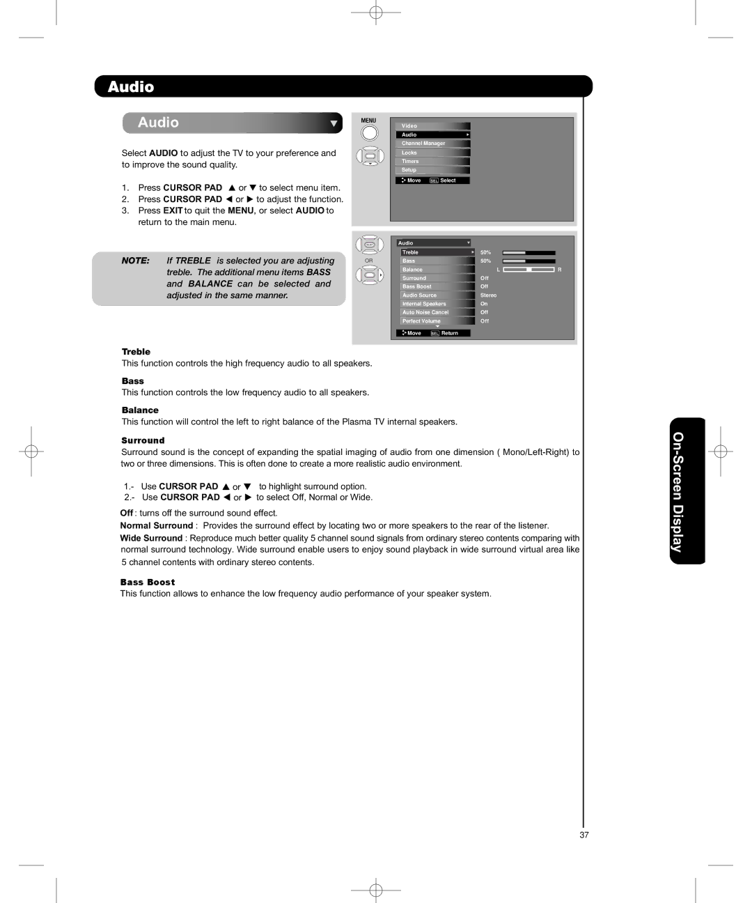 Hitachi P50H401, P55H401 important safety instructions Audio 