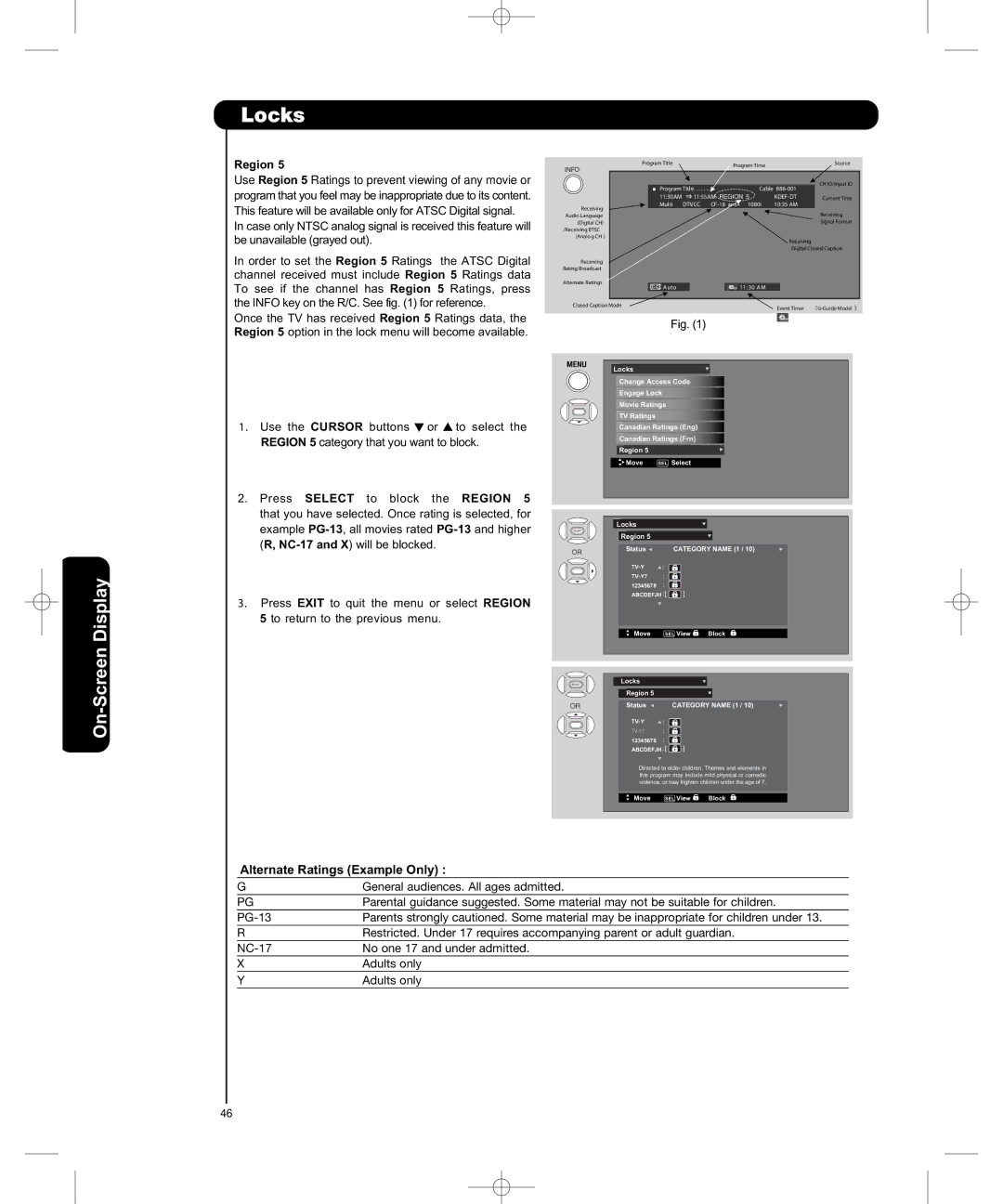 Hitachi P50H401, P55H401 important safety instructions Use Region 5 Ratings to prevent viewing of any movie or 