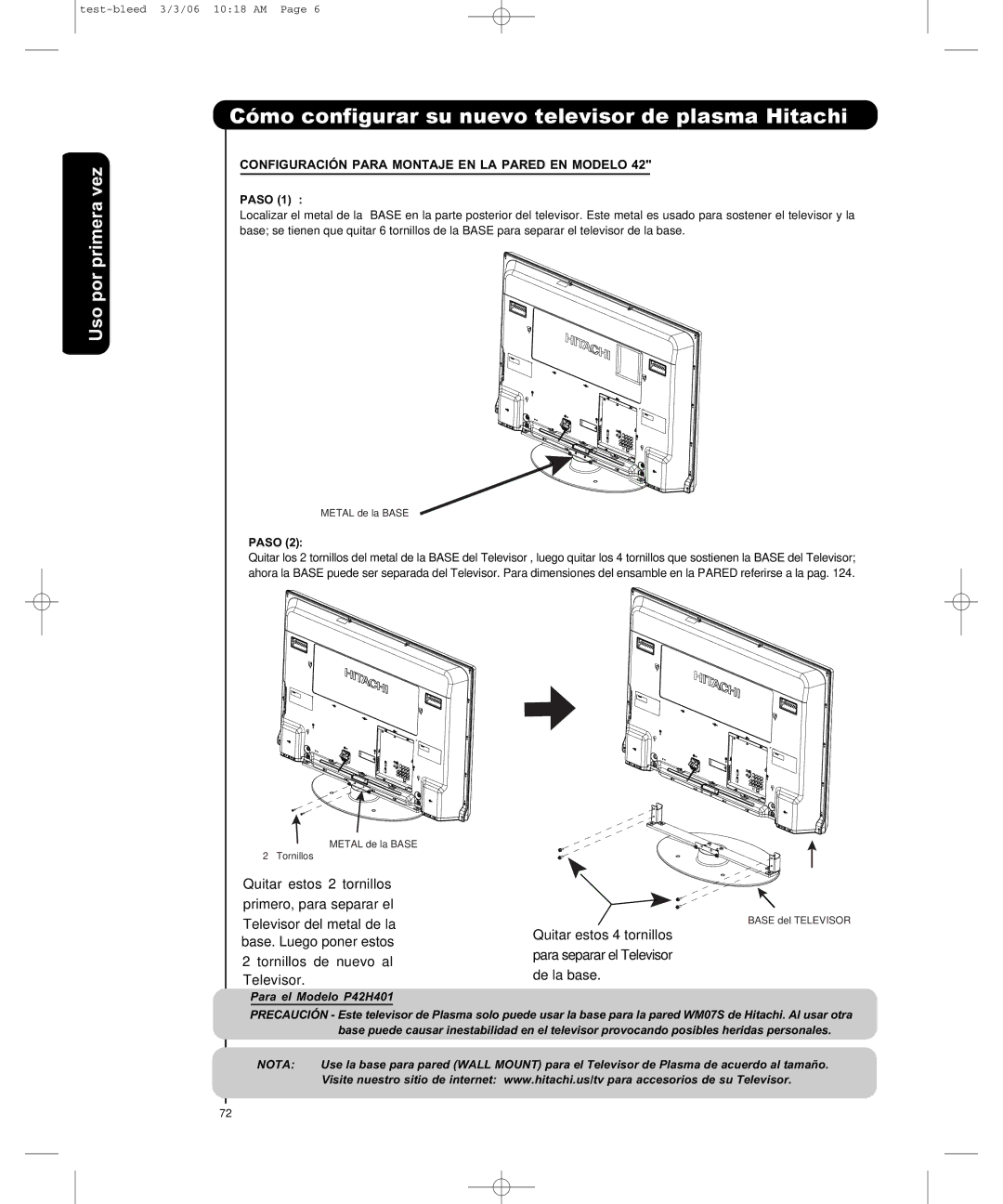 Hitachi P50H401, P55H401 important safety instructions Cómo configurar su nuevo televisor de plasma Hitachi 