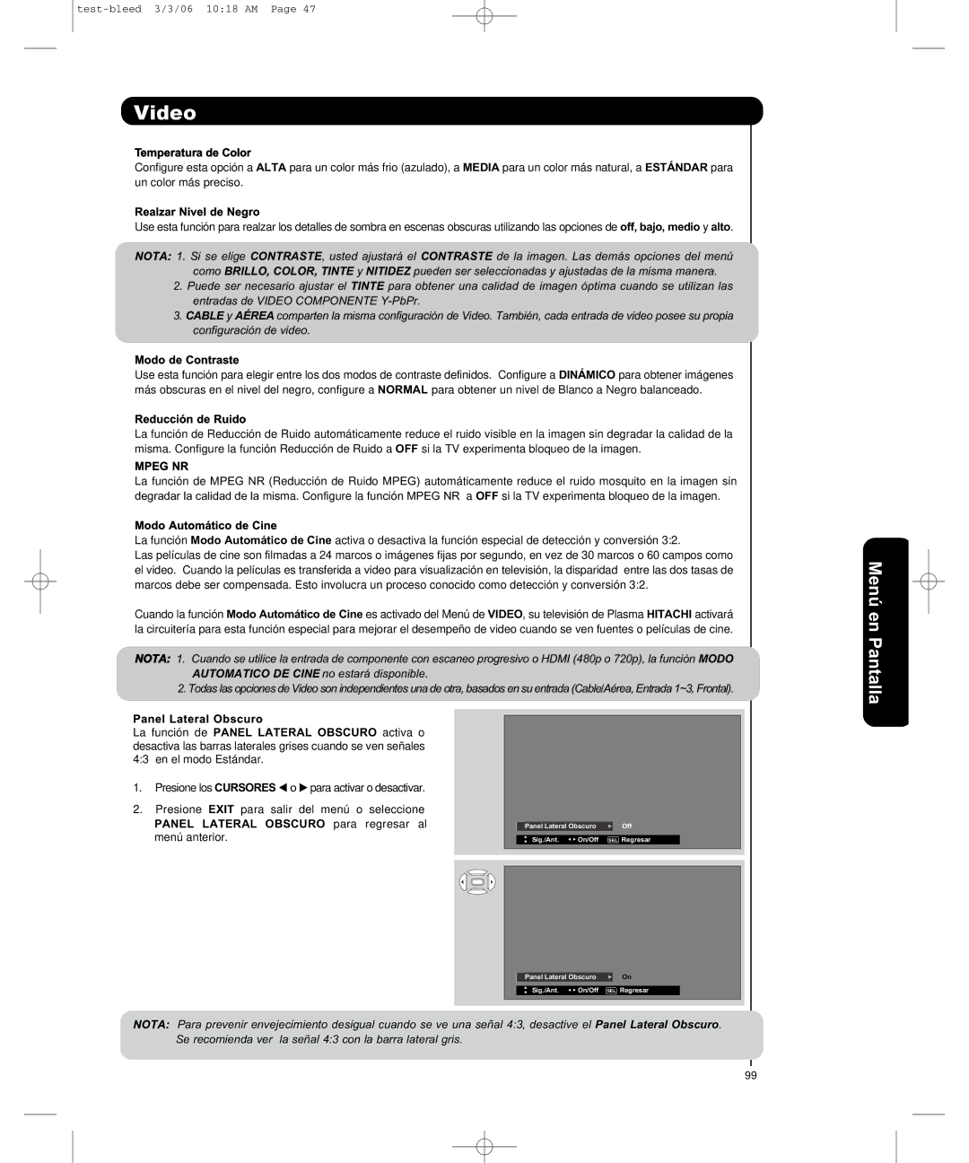 Hitachi P50H401, P55H401 important safety instructions Men ne Pantalla 