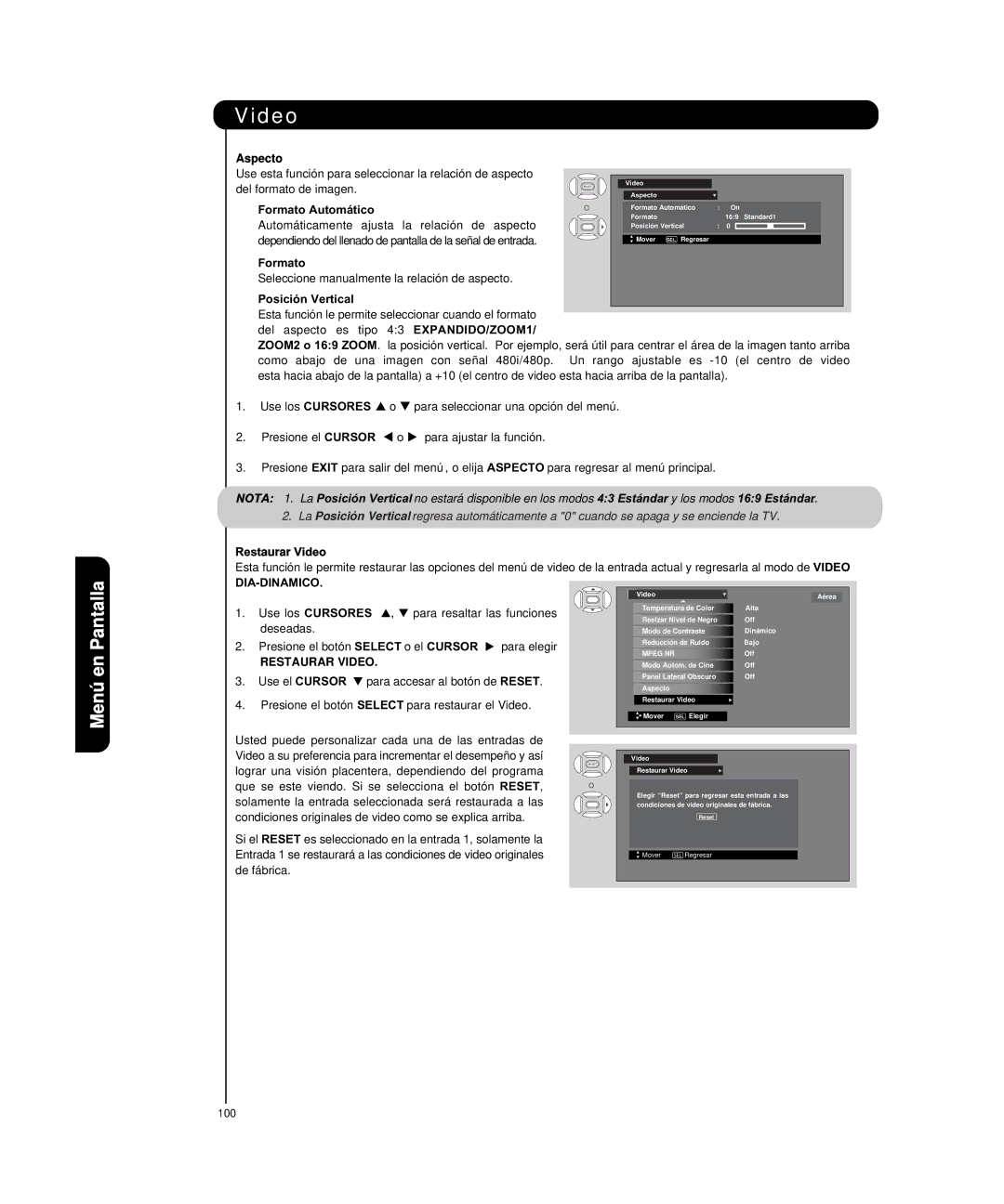 Hitachi P50H4011, P55H4011 important safety instructions Dia-Dinamico, Restaurar Video 