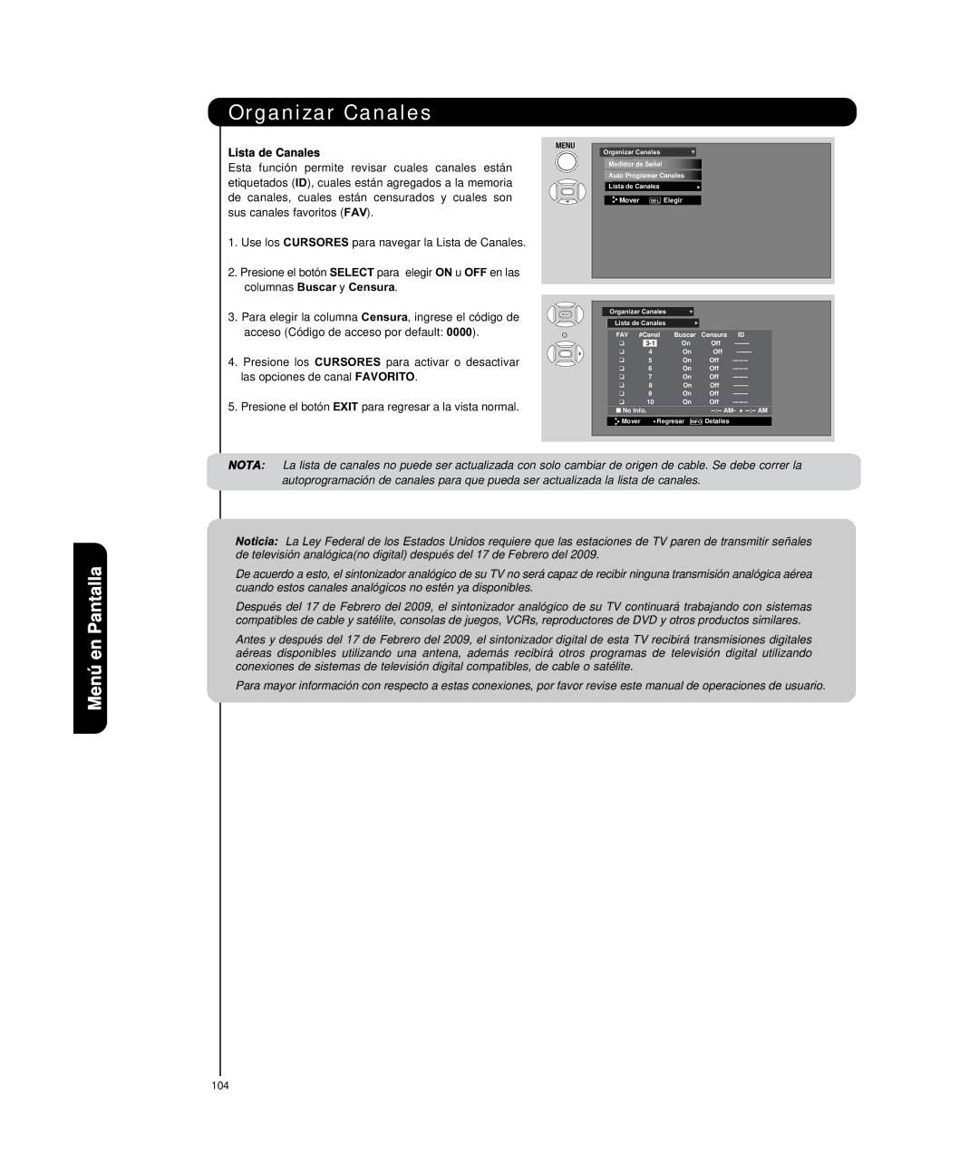 Hitachi P50H4011, P55H4011 important safety instructions Lista de Canales 