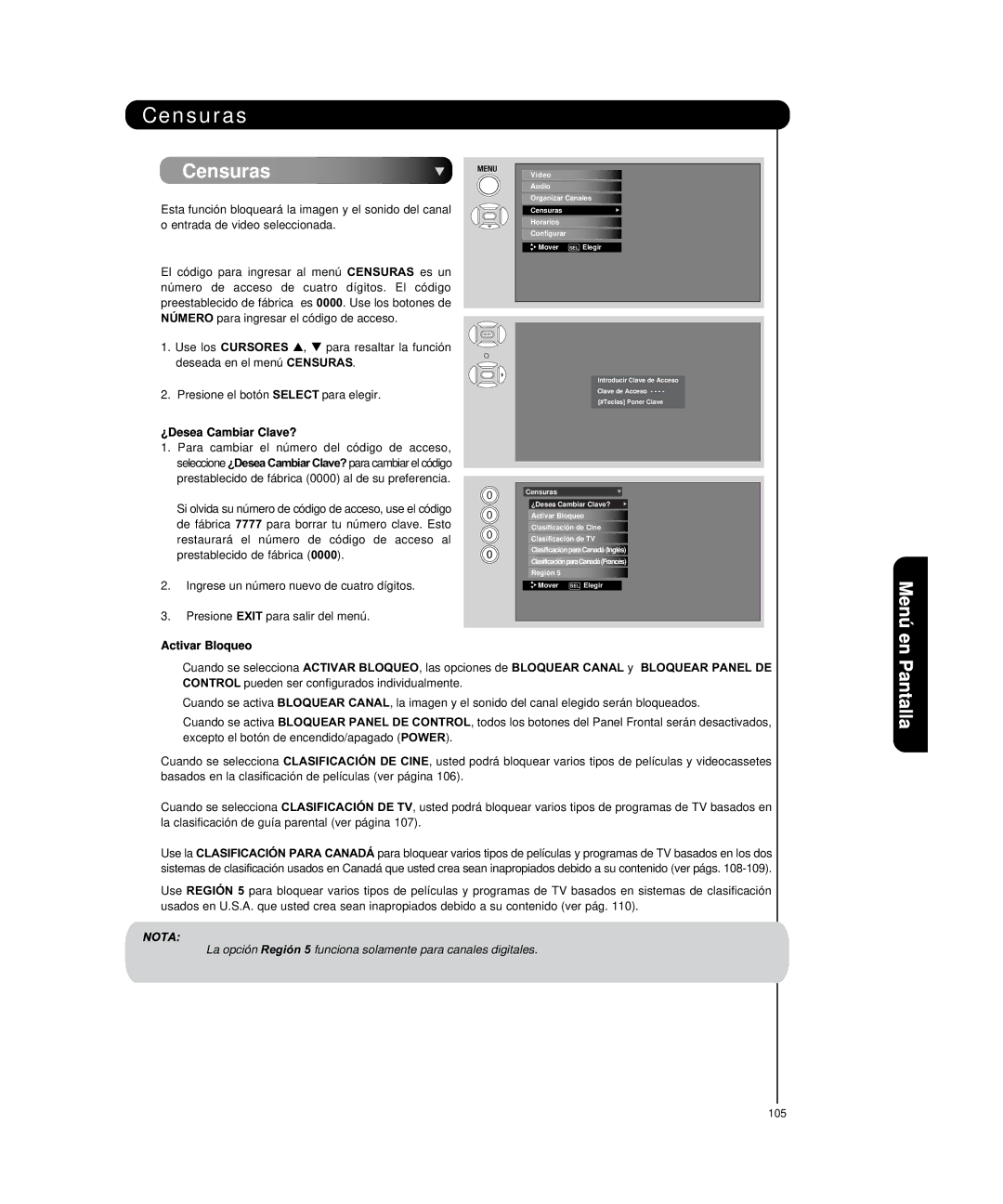 Hitachi P55H4011, P50H4011 important safety instructions Censuras, ¿Desea Cambiar Clave? 