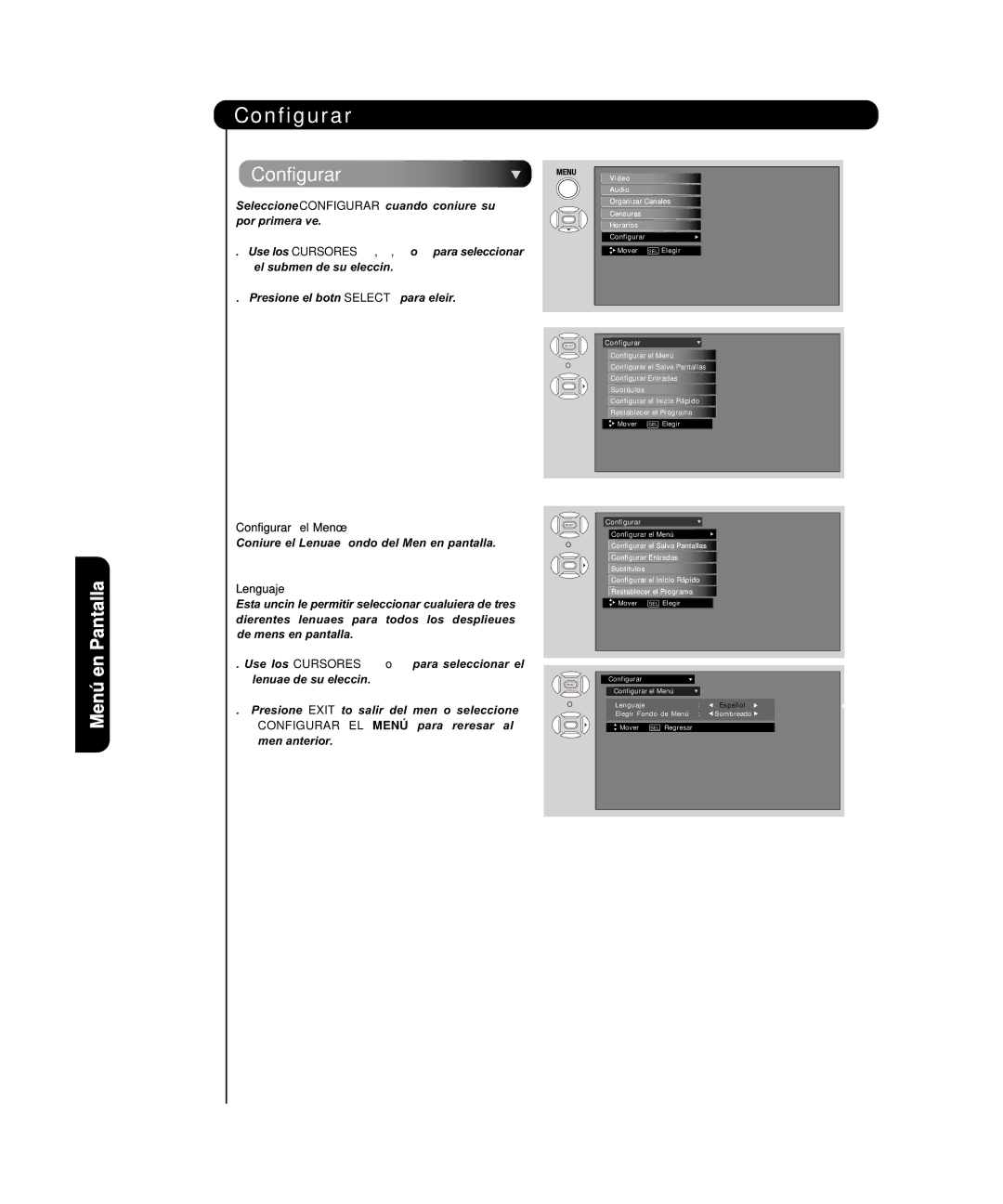 Hitachi P50H4011, P55H4011 important safety instructions Configurar el Menú 