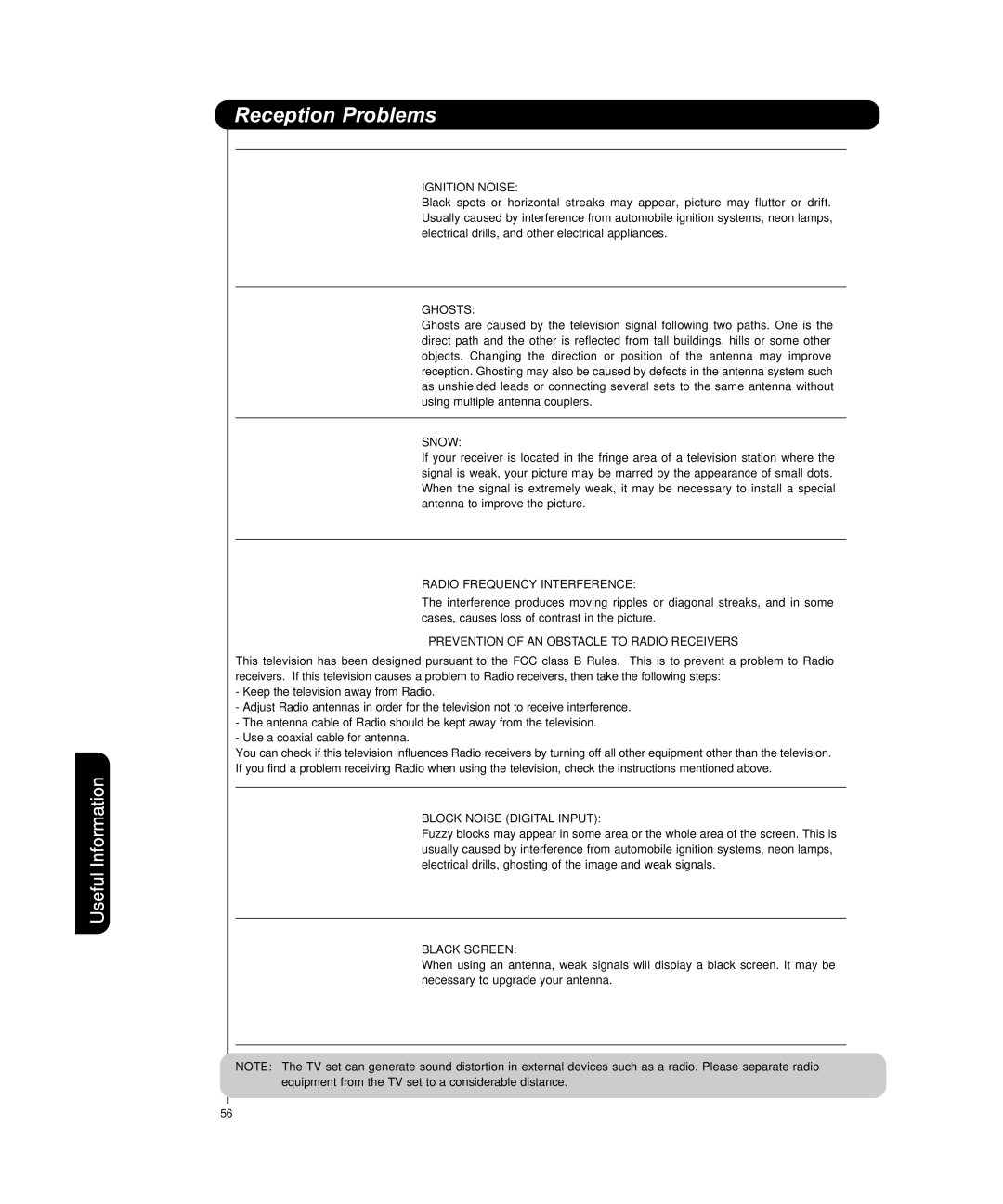 Hitachi P50H4011, P55H4011 important safety instructions Reception Problems 