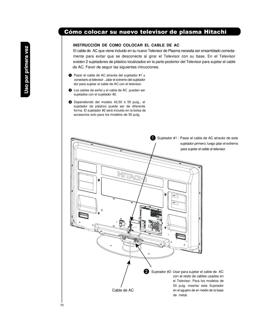 Hitachi P50H4011, P55H4011 important safety instructions Instrucción DE Como Colocar EL Cable DE AC 