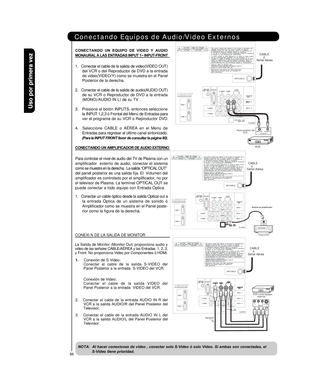 Hitachi P50H4011, P55H4011 Conectando UN Amplificador DE Audio Externo, Conexión DE LA Salida DE Monitor 