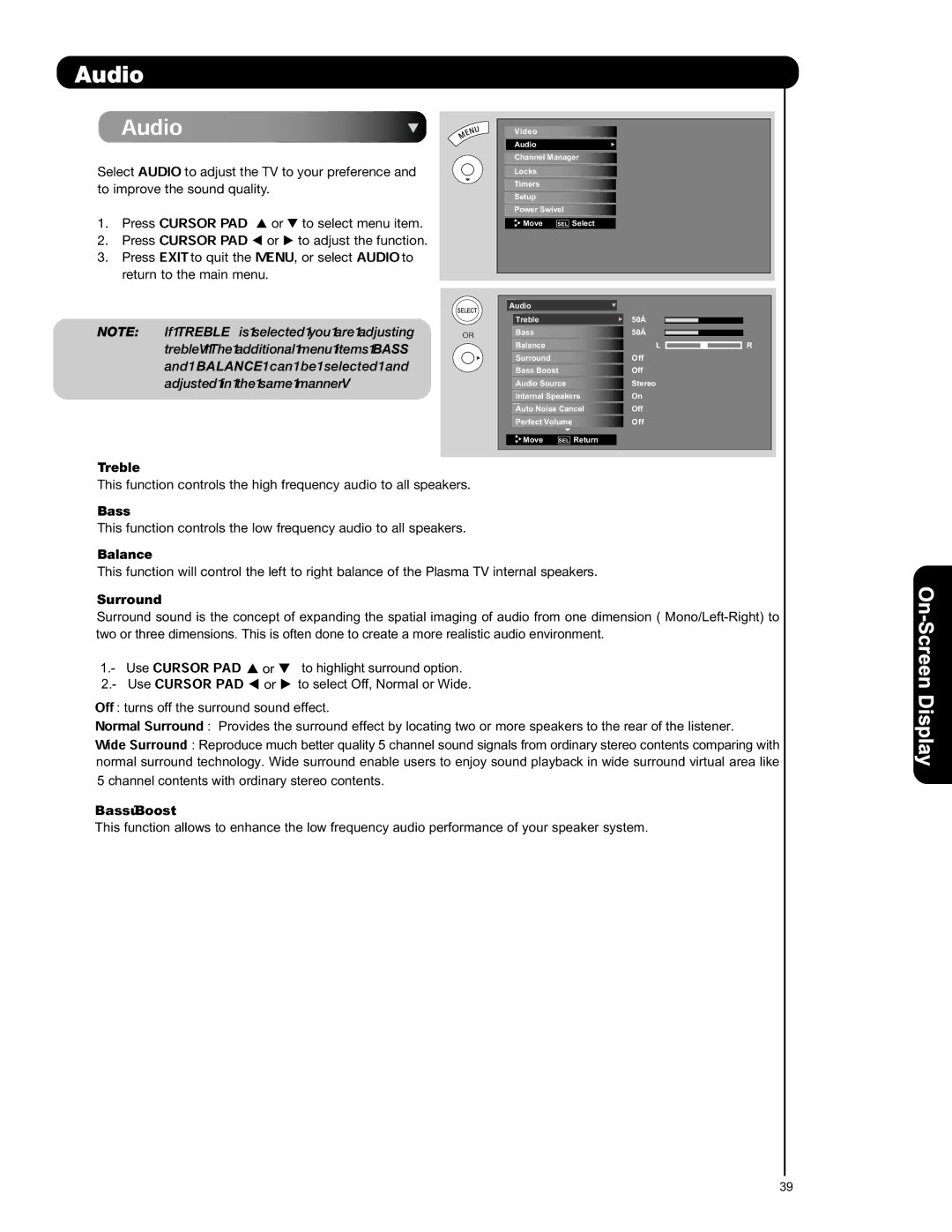 Hitachi P50S601 important safety instructions Audio 