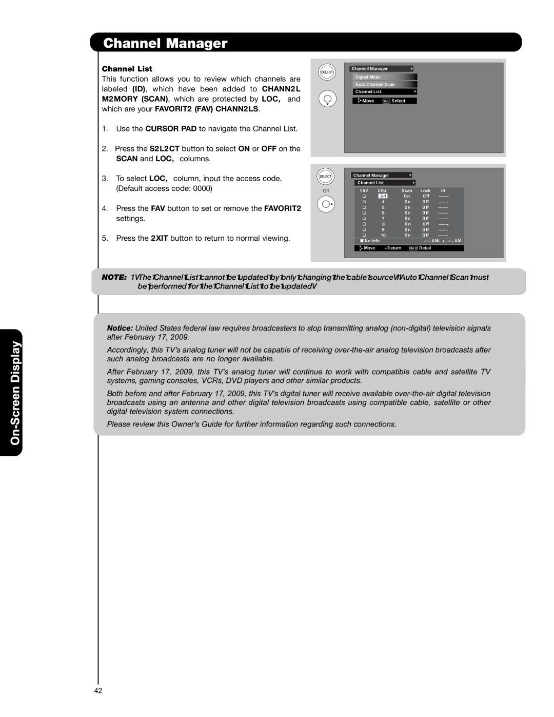 Hitachi P50S601 important safety instructions Channel List 