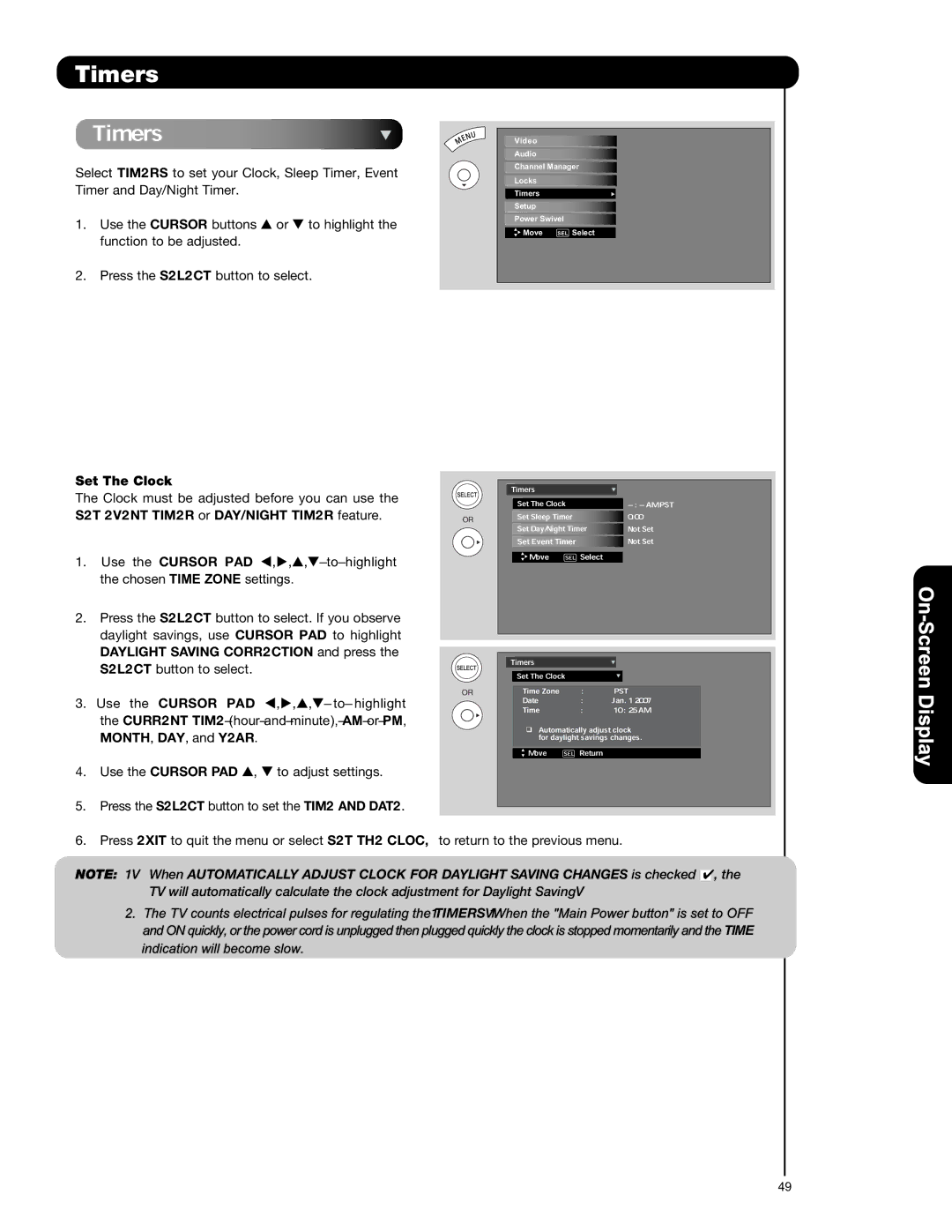 Hitachi P50S601 important safety instructions Timers, Set The Clock 