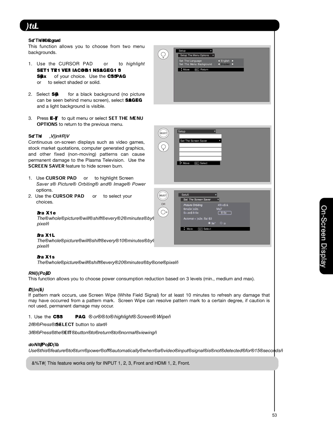 Hitachi P50S601 Set The Menu Background, Set The Screen Saver, Option, Image Power, Screen Wipe, Automatic Power Saving 