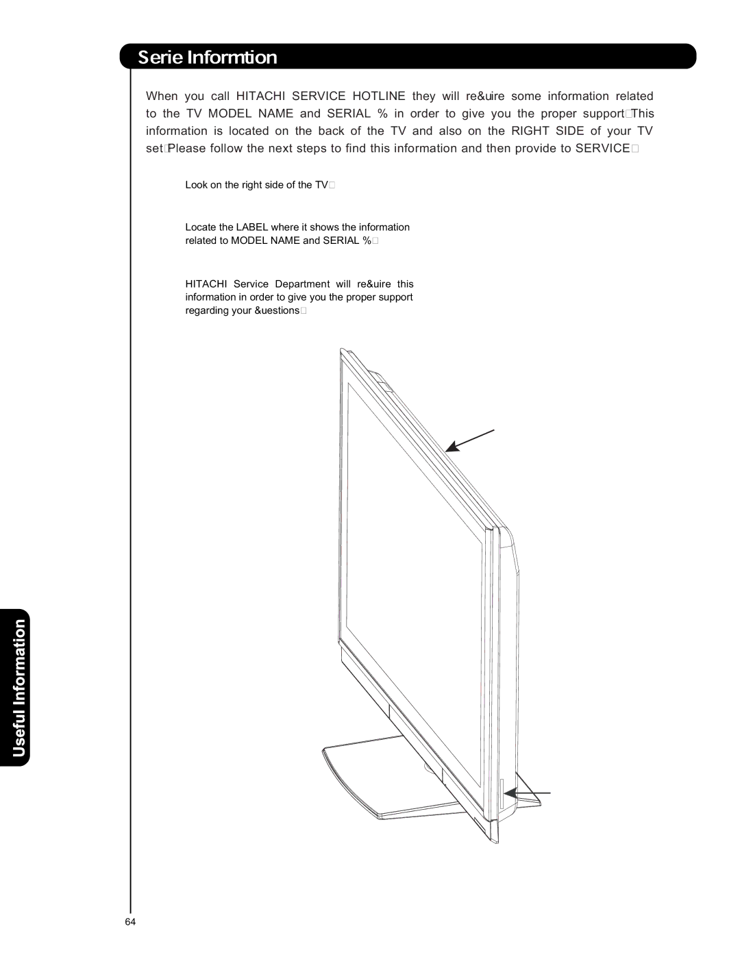 Hitachi P50S601 important safety instructions Useful Information 