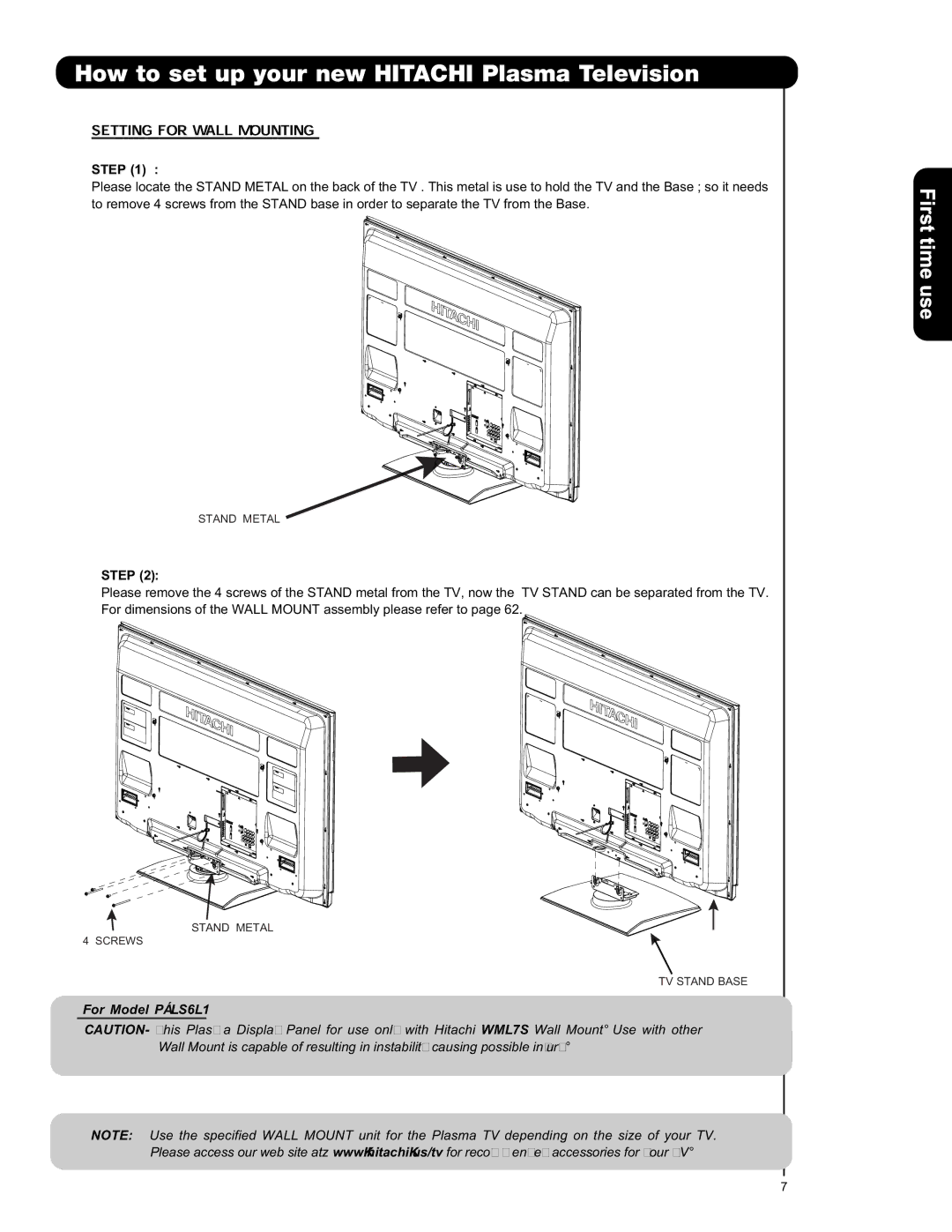 Hitachi P50S601 important safety instructions Step 