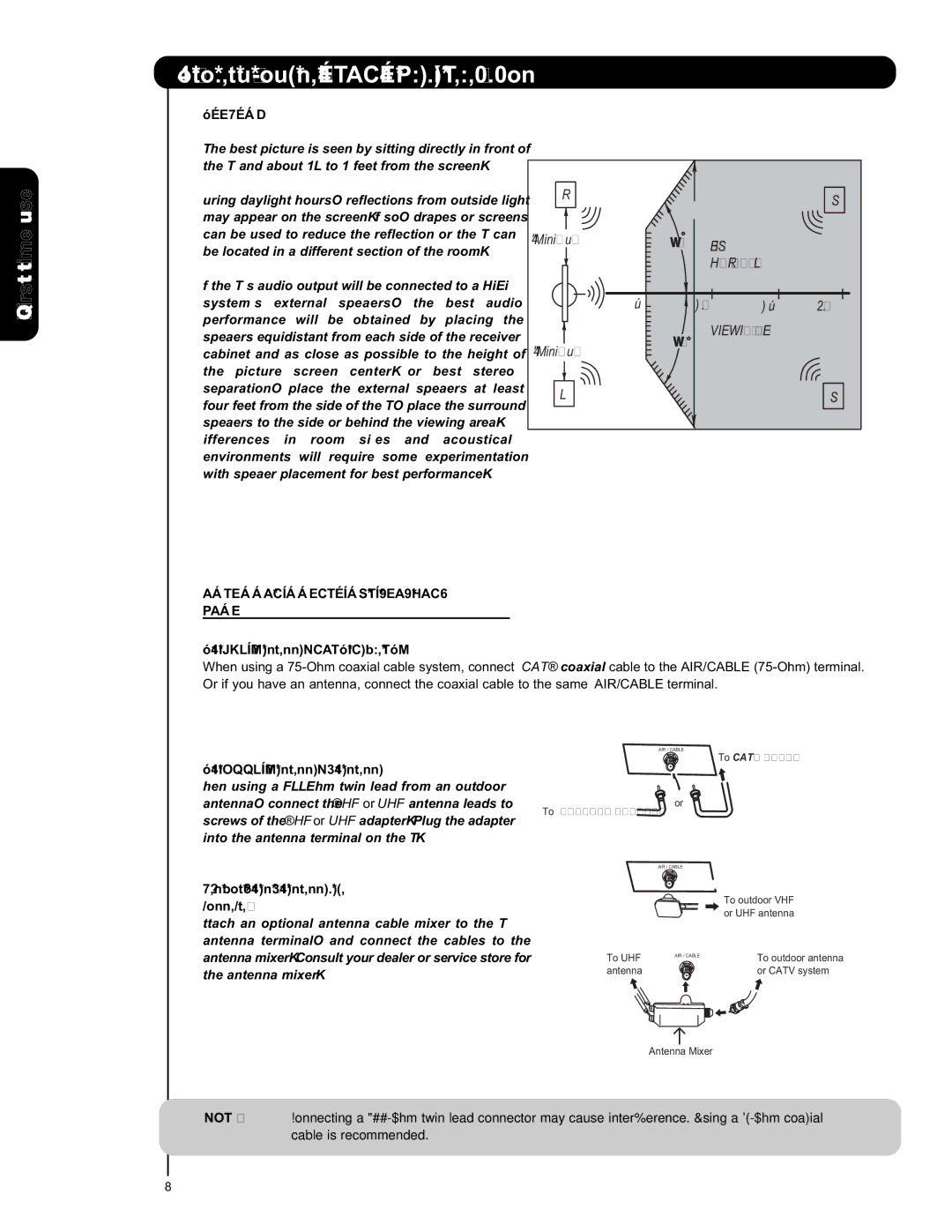 Hitachi P50S601 Viewing, Antenna Connections to Rear Jack Panel, VHF 75-Ohm antenna/CATV Cable TV 