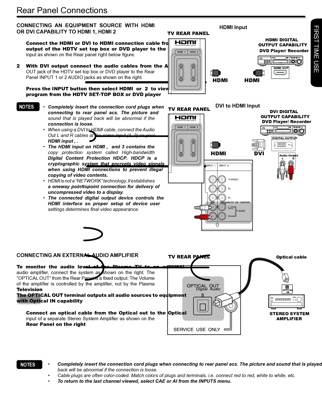 Hitachi P50S602 important safety instructions DVI to Hdmi Input, Connecting AN External Audio Amplifier 