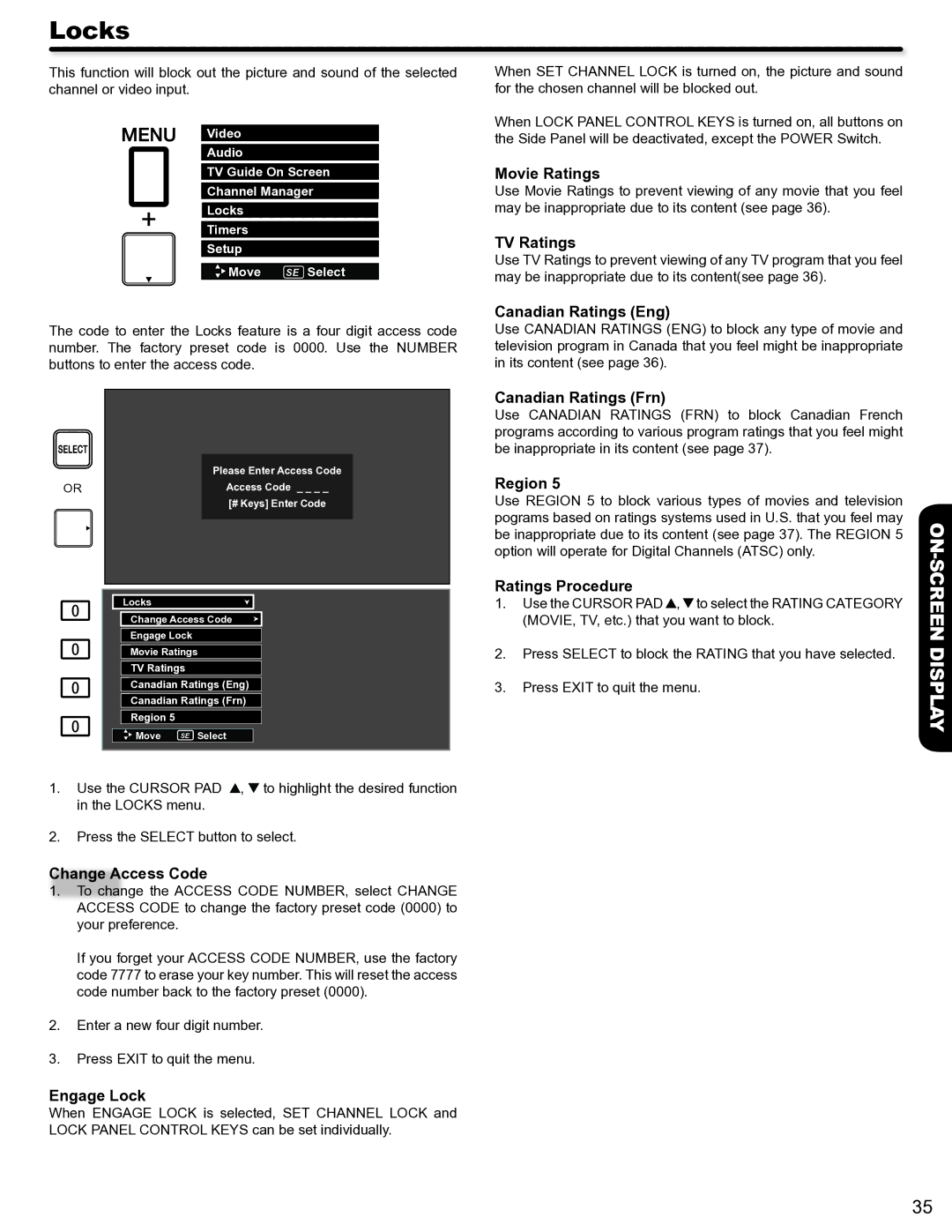 Hitachi P50S602 important safety instructions Locks 