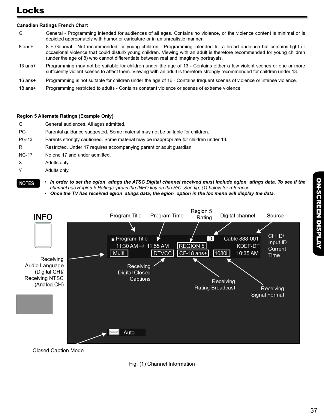 Hitachi P50S602 important safety instructions Canadian Ratings French Chart, Region 5 Alternate Ratings Example Only 