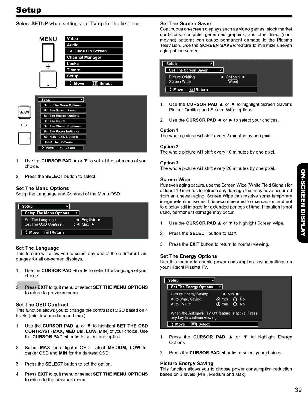 Hitachi P50S602 important safety instructions Setup 