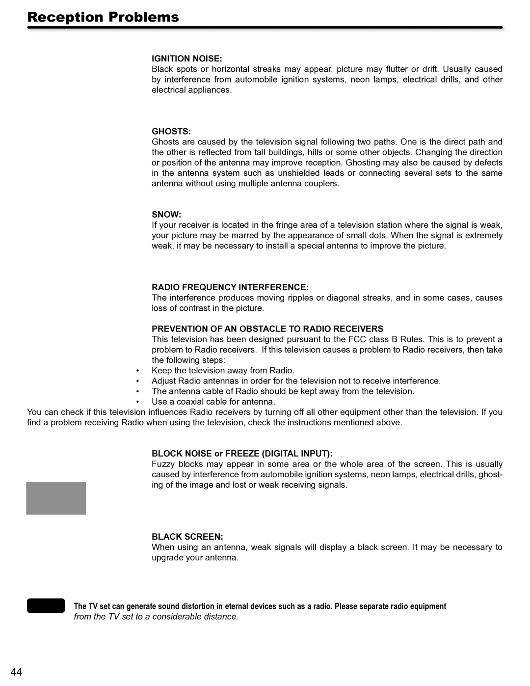 Hitachi P50S602 important safety instructions Reception Problems 