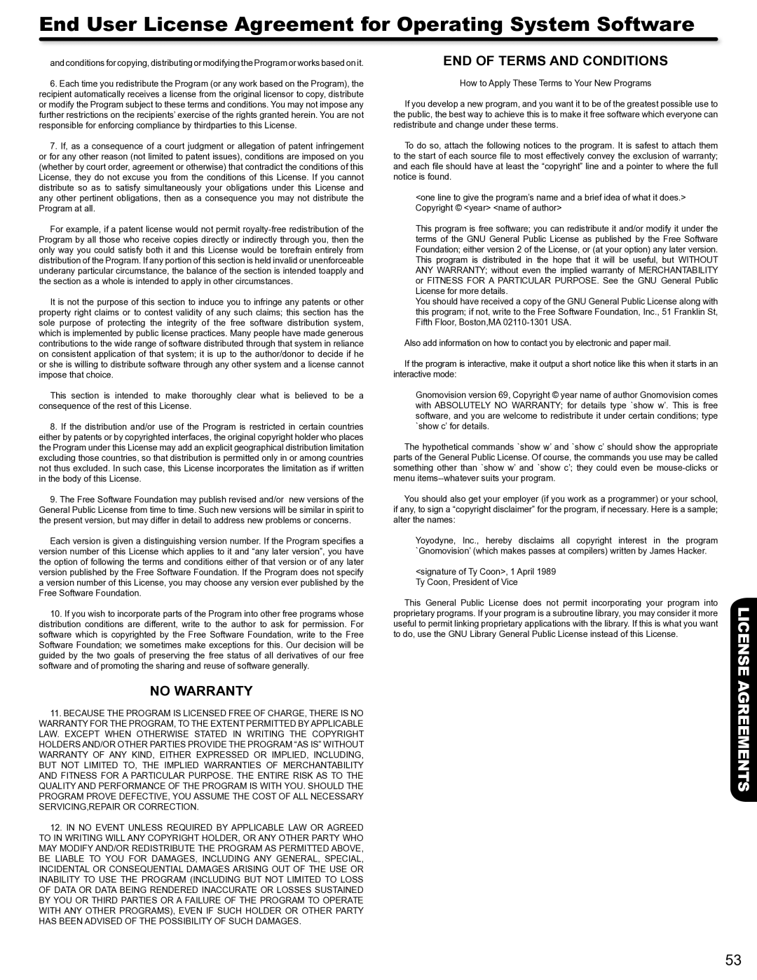 Hitachi P50S602 important safety instructions Agreements 