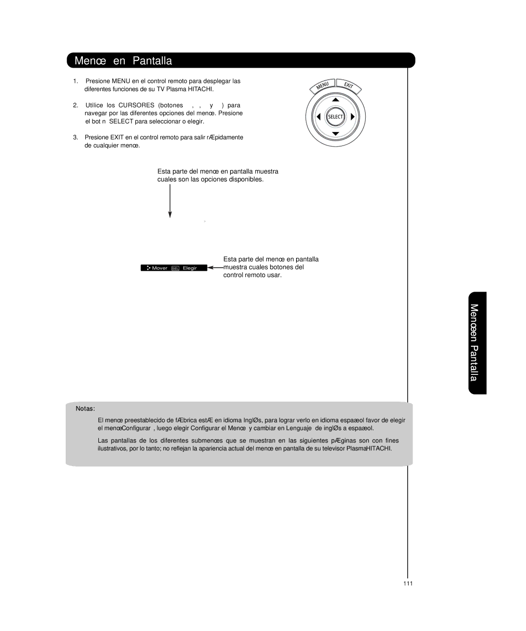 Hitachi P50T501, P55T551 manual Menú en Pantalla 