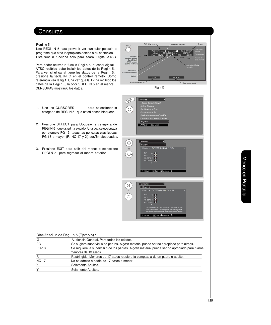 Hitachi P50T501, P55T551 manual Clasificación de Región 5 Ejemplo 