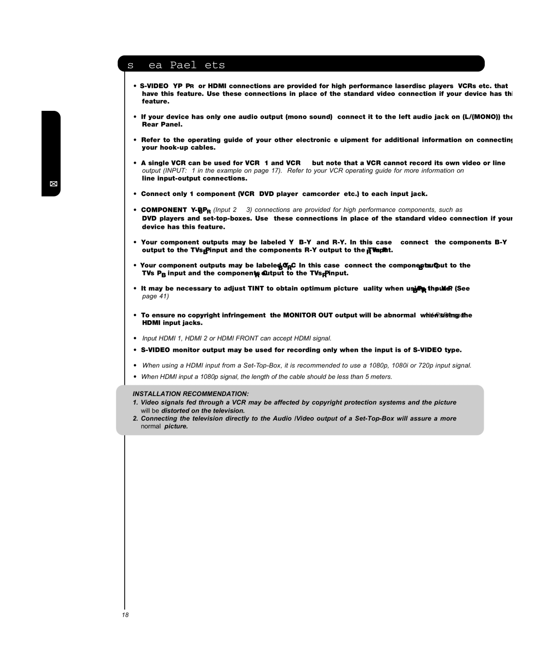 Hitachi P50T501, P55T551 manual Tips on Rear Panel Connections, Installation Recommendation 