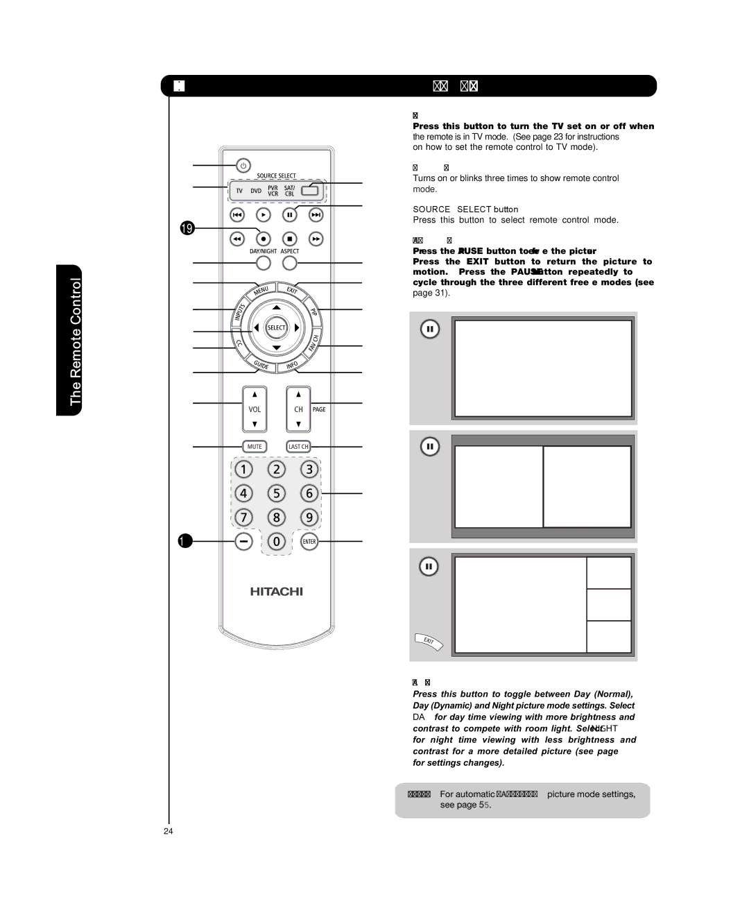 Hitachi P50T501, P55T551 manual How to Use the Remote to Control Your TV 