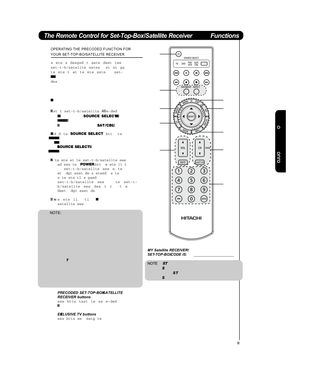 Hitachi P50T501, P55T551 manual Remote Control for Set-Top-Box/Satellite Receiver Functions, MY Satellite Receiver 