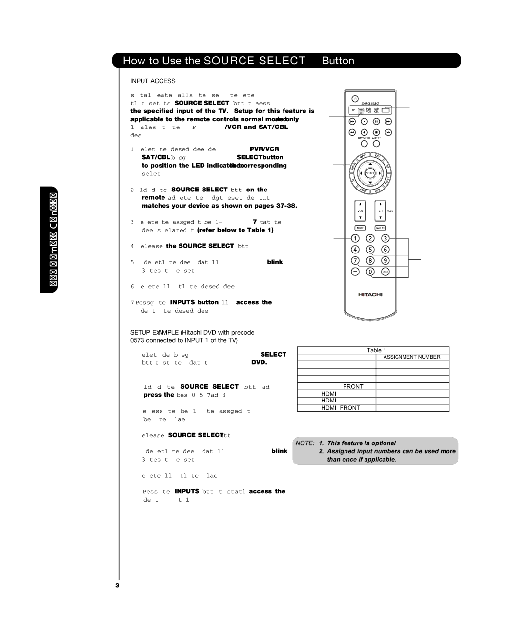 Hitachi P50T501, P55T551 manual How to Use the Source Select Button, Input Access 