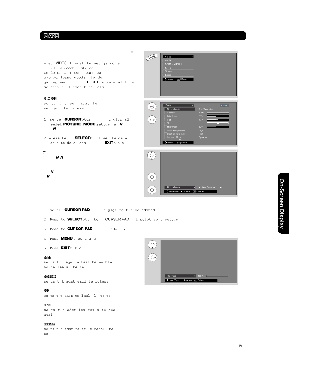 Hitachi P50T501, P55T551 manual Video, On-Screen, Display 