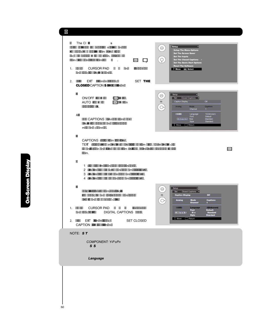 Hitachi P50T501, P55T551 manual Set The Closed Captions, Caption Display, Analog Captions, Caption Mode, Channel 