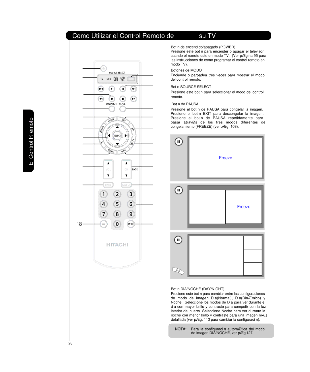 Hitachi P50T501, P55T551 manual Como Utilizar el Control Remoto de su TV 